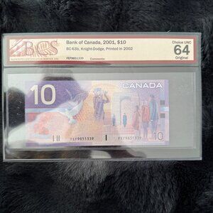Bank of Canada 2001 $10 – BCS Choice UNC 64 – Knight-Dodge